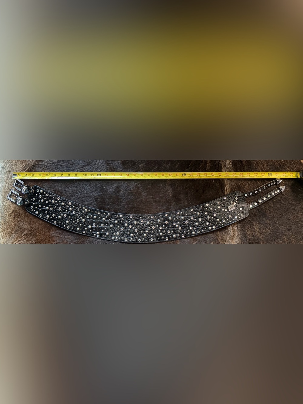 Vintage wide B.B. Simon Black Swarovski harness waist cinch bucket belt - Picture 12 of 13